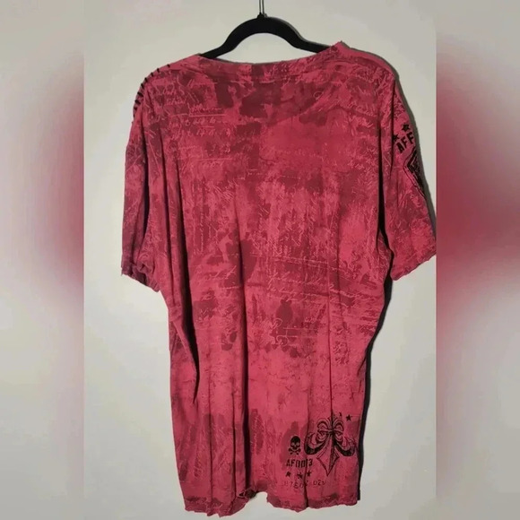 Affliction Distressed t-shirt, men's XLG, red with black velvet print, tagless - Picture 7 of 9